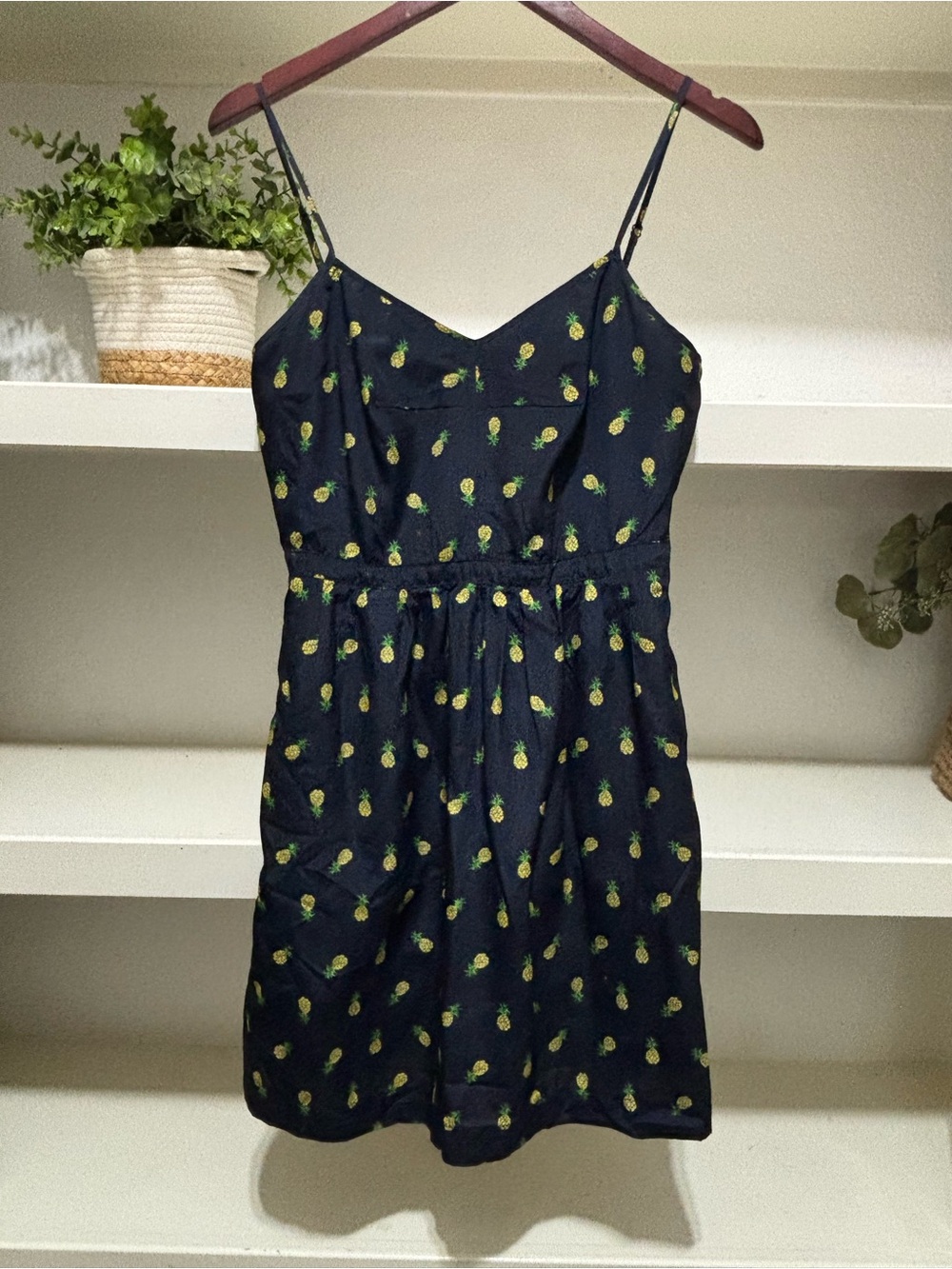 J. Crew Navy Mini Dress with Yellow Pineapple Print